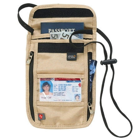RFID Neck Stash Pouch Travel Holder Passport Id Wallet Bag Lewis N Clark Tan