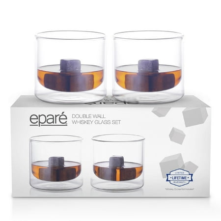 Epare Whiskey Glasses - Double-Wall Glassware Set - Whisky, Bourbon, Scotch, Highball, Old Fashioned & Cocktail