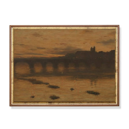 Vintage Sunset River Landscape Rustic Golden Sky Art Home Decor, 8x12 UNFRAMED