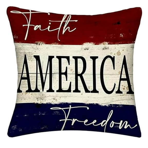 Nmdmisc Patriotic USA Flag Pillow Covers 18"x18" 4th of July Pillow Covers Vintage Red White and Blue Pillowcase Independence Memorial Day Cushion Case for Home Sofa Couch Party Decor