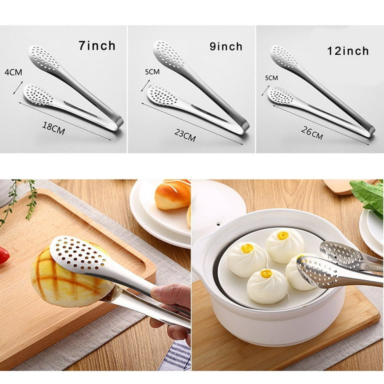 Fancy Stainless Steel Kitchen Tongs Heavy Duty Serving Food Tongs for  Frying, Cooking, Clipping Toast Bread, Grilling, Buffet Serving, Pastry,  Sandwich, Ice, Barbecue Silver 