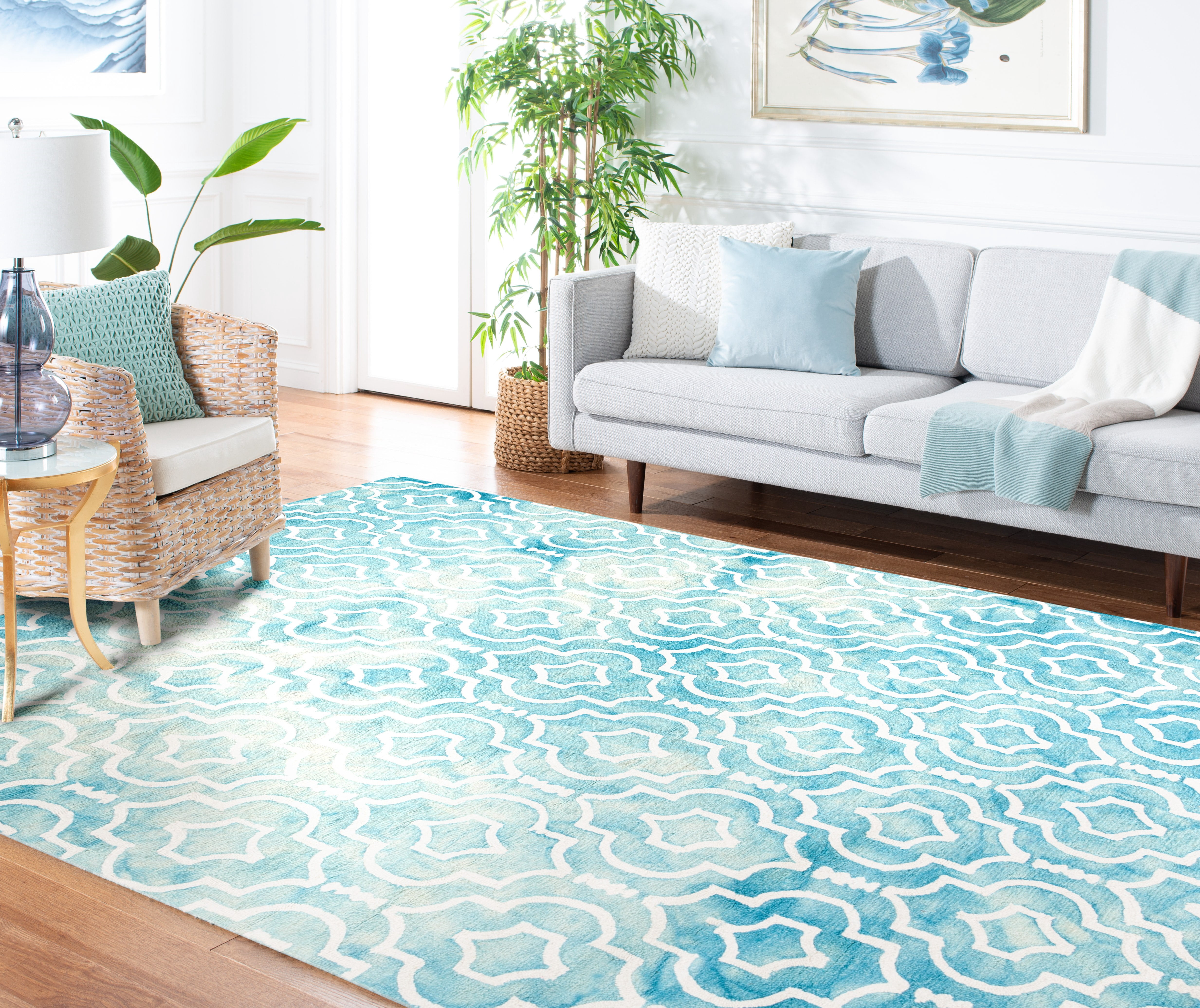 Safavieh Dip Dye Lairos Distressed Wool Area Rug, Turquoise/Ivory, 3' x 5'