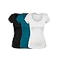 thumbnail image 3 of Emmalise Womens Short Sleeve Tshirt Scoop Neck Tee Value Set (3Pk, Blk, Deep Jungle, Wht, Medium), 3 of 4