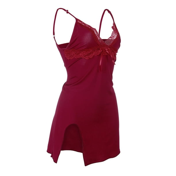 LSLJS Chemise de Nuit pour Femmes Vetements de Nuit Sexy V Cou Complet Slip Chemise de Nuit Mini Chemise de Nuit Lingerie Vetements de Nuit Soldes d Ete Walmart