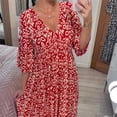 thumbnail image 5 of Vestido largo cruzado con cintura con cuello en V y estampado informal,Vestido de verano con vestido de manga 3/4,Vestido cruzado floral, 5 of 5