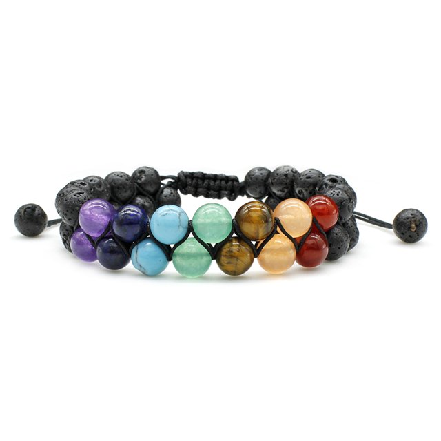 Pulsera de cuentas de doble capa, piedra esmerilada Natural, cuerda trenzada ajustable, accesorio de Meterk Negro