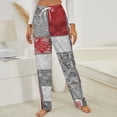 thumbnail image 3 of Red Gray Patchwork Quilt Design Winter Female Pants Flannel High Waist Women Pants Lady Warm Straight Leg Plush Trousers, 3 of 7