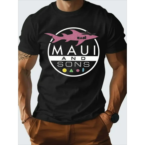 Mens Clothes, T Shirts for Men, Minimalist Design with Print, 100% Pure Cotton Fabric, Shirts for Men, Maui And Sons Stylish Shark Print Short Sleeve T-Shirts for Men, Casual Style