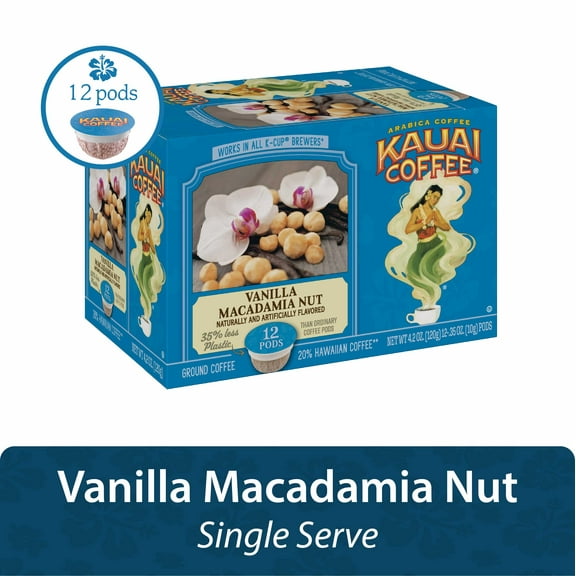 Kauai Coffee Vanilla Macadamia Nut K-Cup Coffee Pods, Medium Roast, 12 Ct