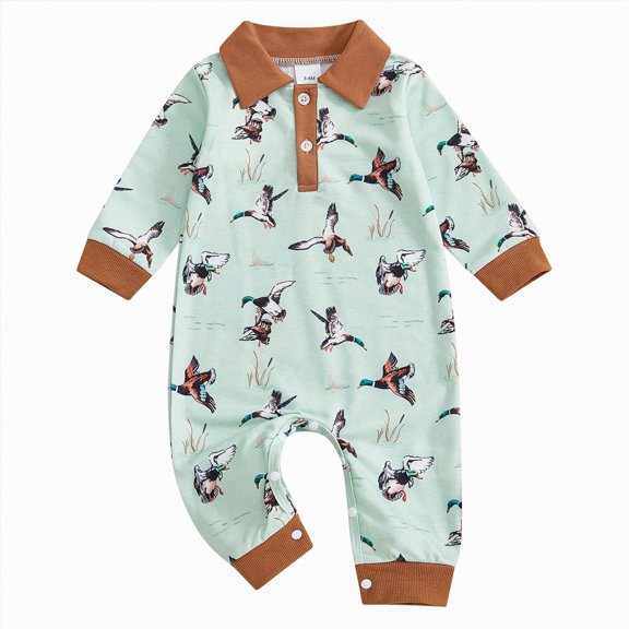 larppty Newborn Baby Boy Girl Mallard Duck Outfits Romper Short Sleeve Duck One Piece Jumpsuit Overalls Hunting Baby Clothes
