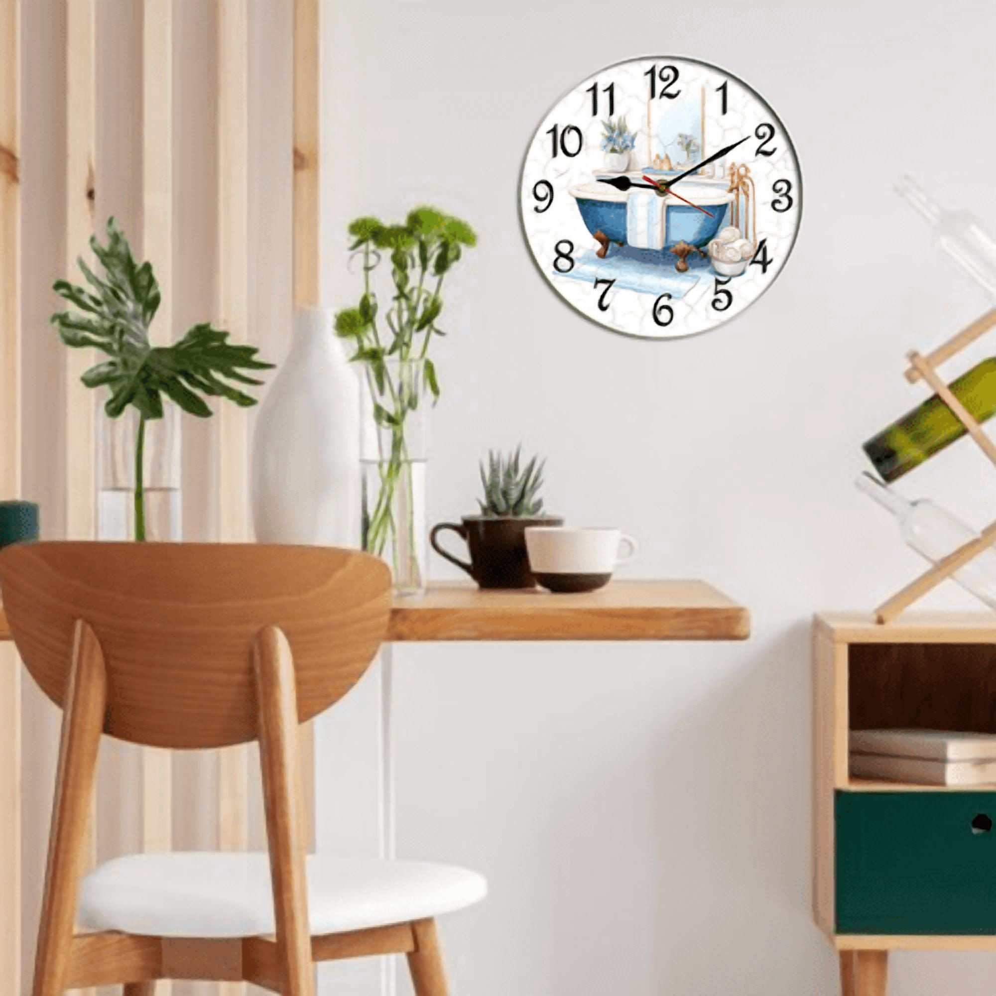 Kurmntregon Bathroom Wall Clock Bathtub Hot Tub Wooden Animal Toilet Silent Non Ticking Battery Operated Wood Clock For Bedroom Bathroom Living Room Office School Kitchen Round 10"