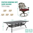 thumbnail image 6 of VIVIJASON 9-Piece Outdoor Dining Set, Cast Aluminum Retro Patio Furniture Table and Chairs Set for 8, Include 94.5" Rectangular Table and 8 Swivel Rocker Chairs with Umbrella Hole, Red Cushion, 6 of 7