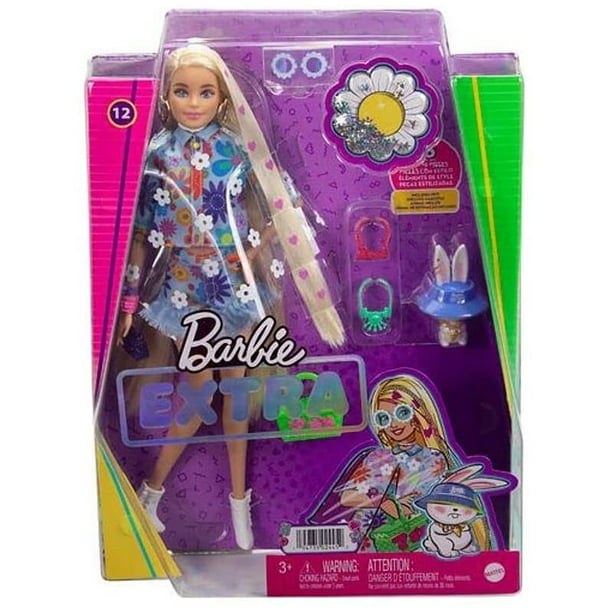 Barbie Extra Doll #12 en Floral 2 piezas Fashion & Accesorios con Mascota Pelo Rubio Extra Largo Articulaciones Flexibles Barbie Toy HDJ45 xuanjing unisex