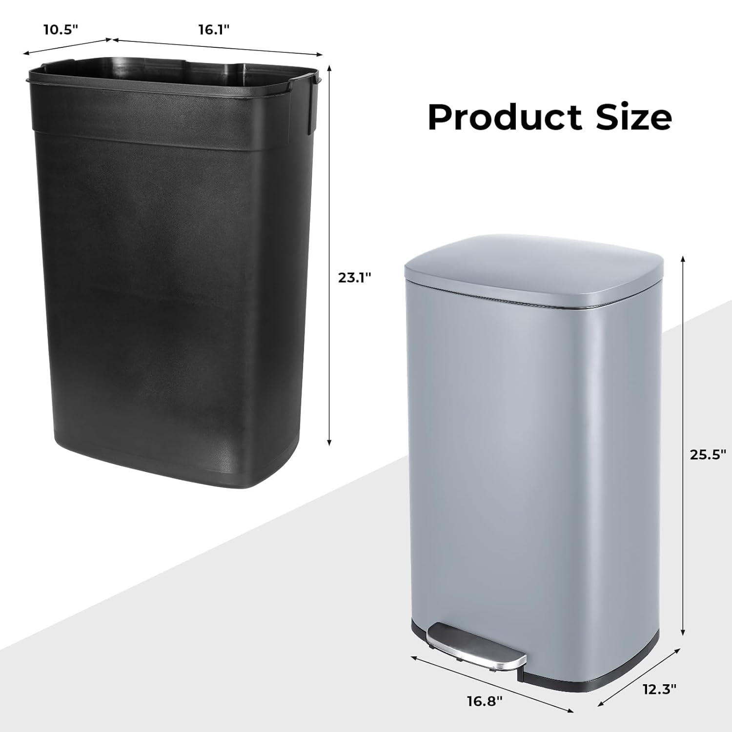 LAZY BUDDY 13.2 Gallon Step Trash Can, Stainless Steel Kitchen Garbage Can, Rectangular