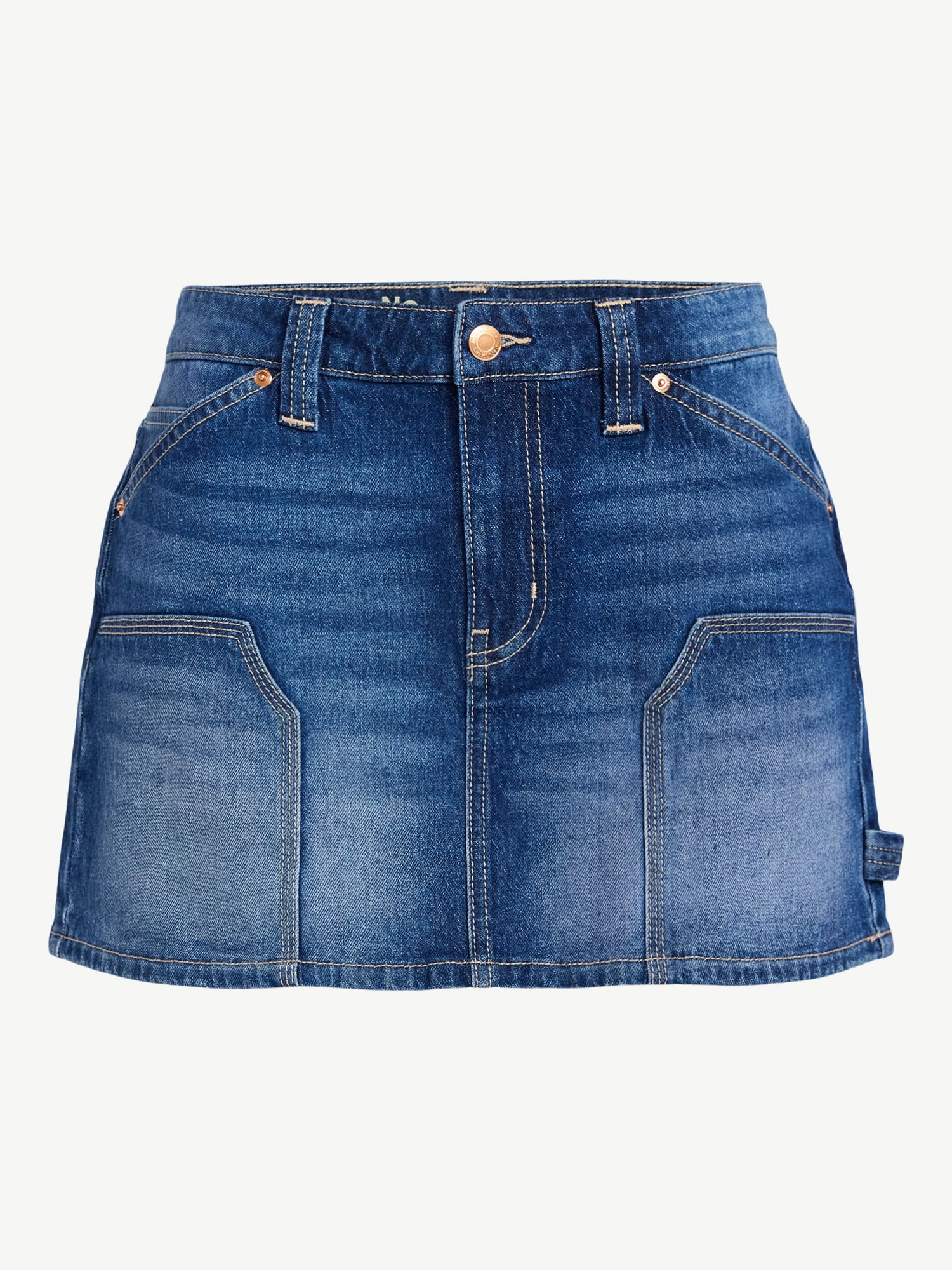 No Boundaries Denim Carpenter Micro Mini Skirt, Women's XXS-XXL