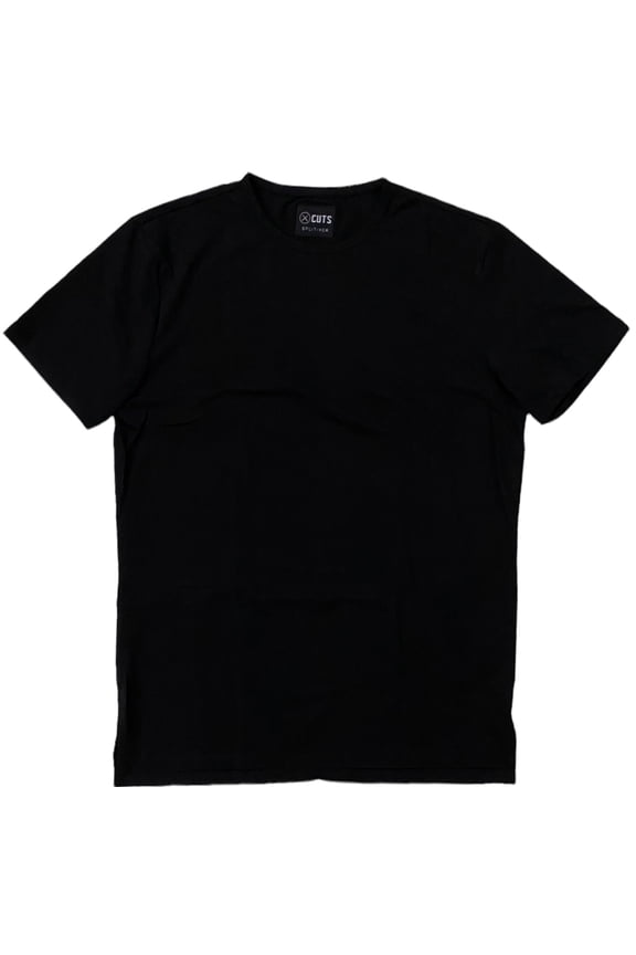 Men's Split Hem Crew Neck 4 Way Stretch Tee T-Shirt (Large, Black)
