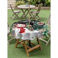 thumbnail image 3 of Outdoor Tablecloth with Umbrella Hole and Zipper, Black Christmas Round Table Cloth 54 Inch Waterproof Tablecloth, Snowman Xmas Pine Trees Elk Snowflake Picnic Table Cover for Patio Camping, 3 of 7