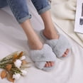 thumbnail image 3 of Litfun Women's Fuzzy Slippers Open Toe Cross Band Slippers Memory Foam House Slippers for Women, Grey, 3 of 7
