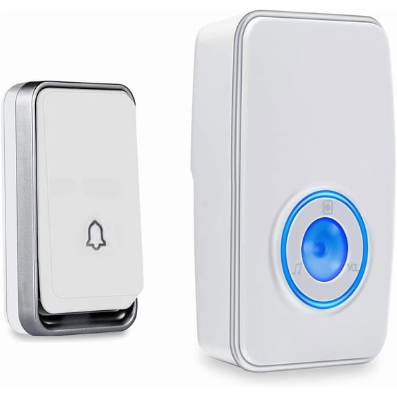 No Battery Required】 Wireless Doorbell Waterproof, Door Chime Kit with 1 Plug-in LED Flash Receivers & 1 Press Self-Powered Transmitter, 51 Chimes and 4 Volume Levels, White…
