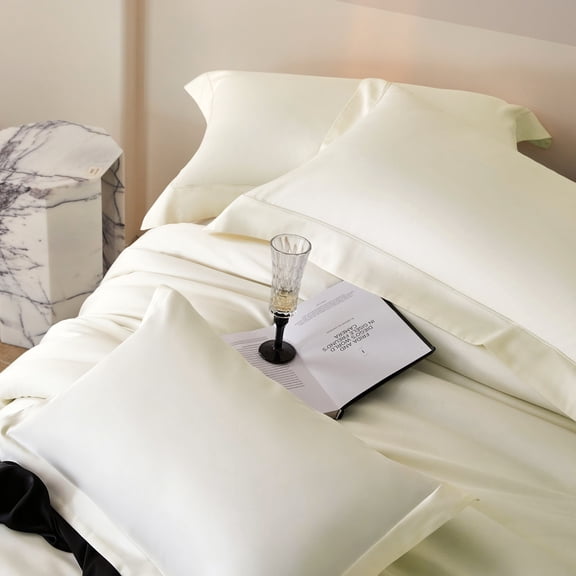 DCSKY 100% Cotton Duvet Cover Set, High Thread Count Luxury 3-Piece Bedding, Cream White, King