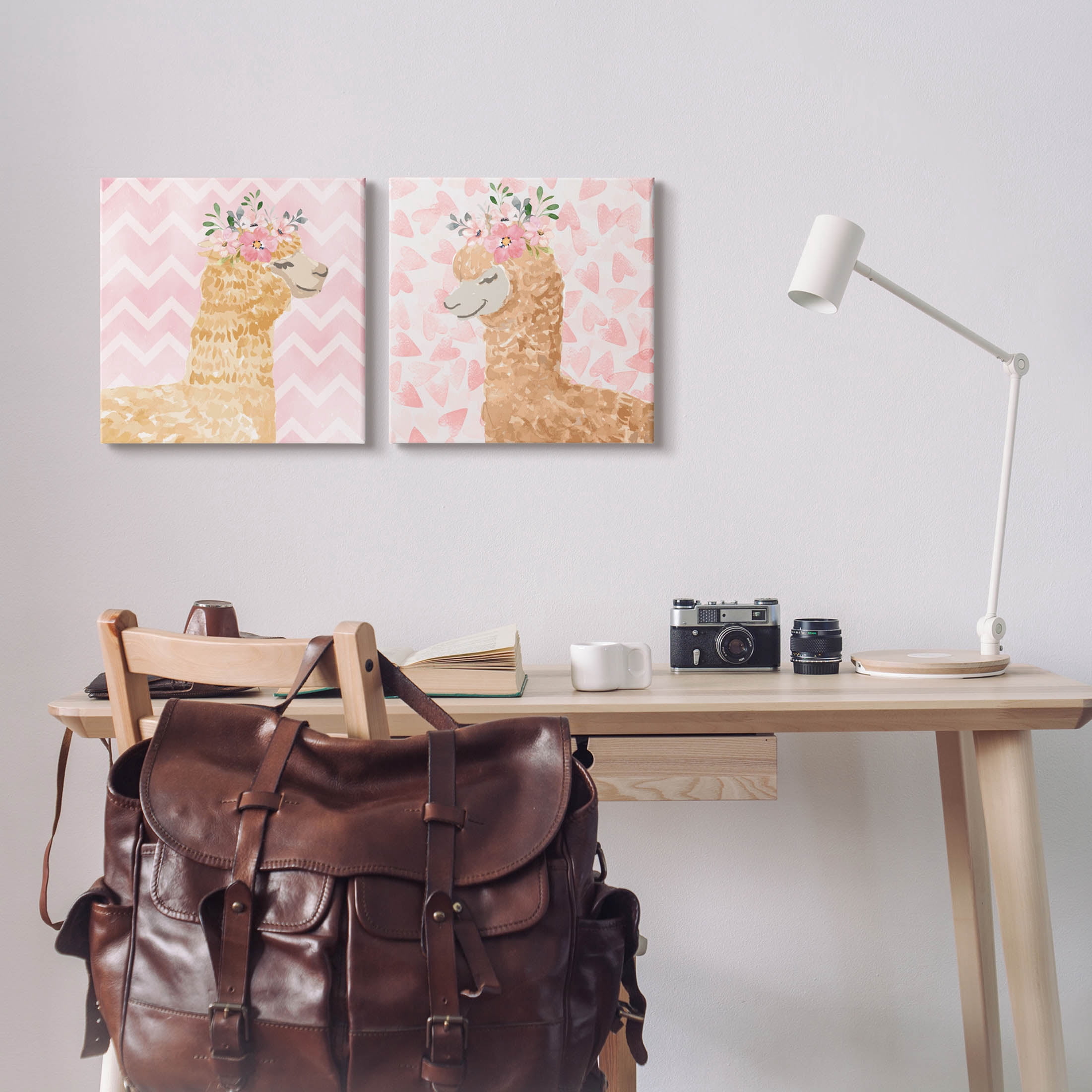 Stupell Industries Flower Power Smiling Alpacas Graphic Art Gallery Wrapped Canvas Print Wall Art, Set of 2, Design by ND Art