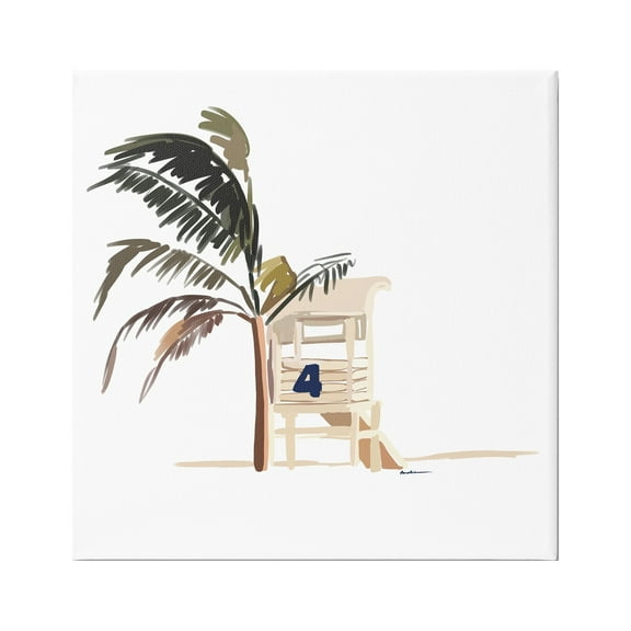 Stupell Industries Minimal Tropical Beach Botanical & Floral Painting Gallery Wrapped Canvas Print Wall Art, 17 x 17