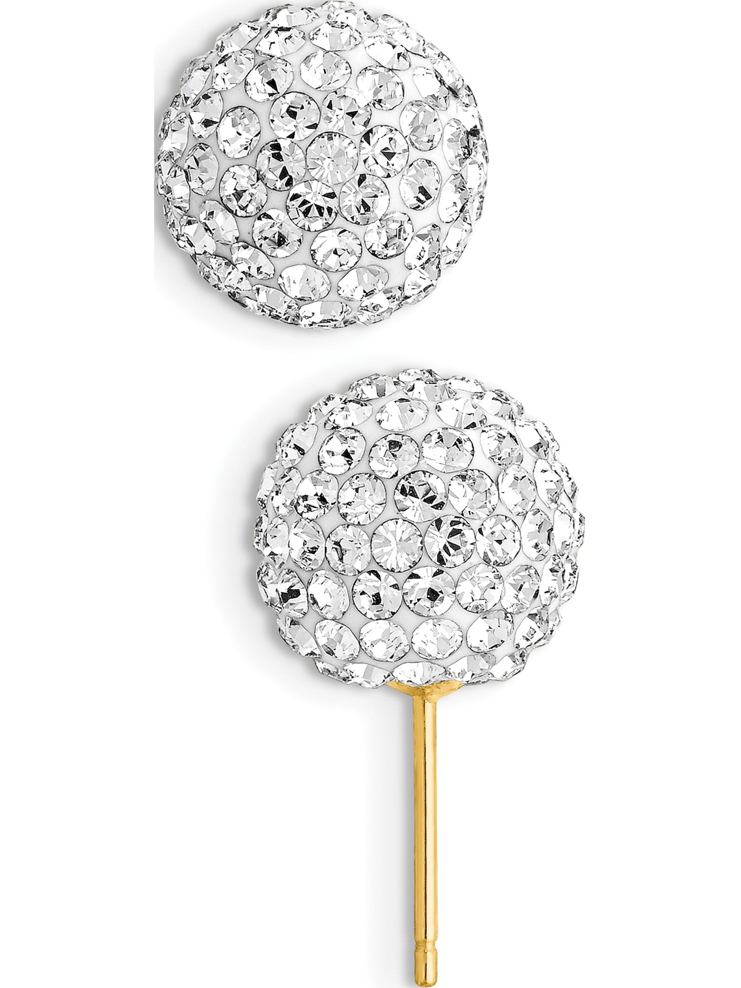 14k Yellow Gold Post Earrings 10mm Disco Ball Crystal Stud Earrings