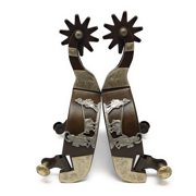 AJ Tack Mens Antique Brown Team Roping Spur Set with Latigo Straps