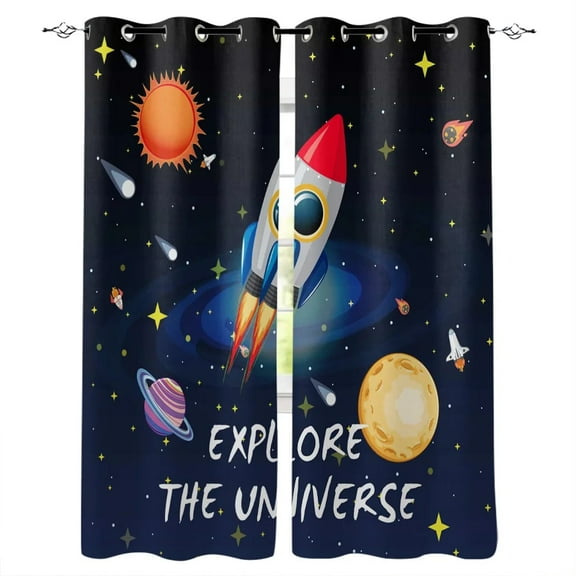 Space Universe Planet Kitchen Curtains Bedroom Decor Items Curtain Panel Window Curtains for Living Room