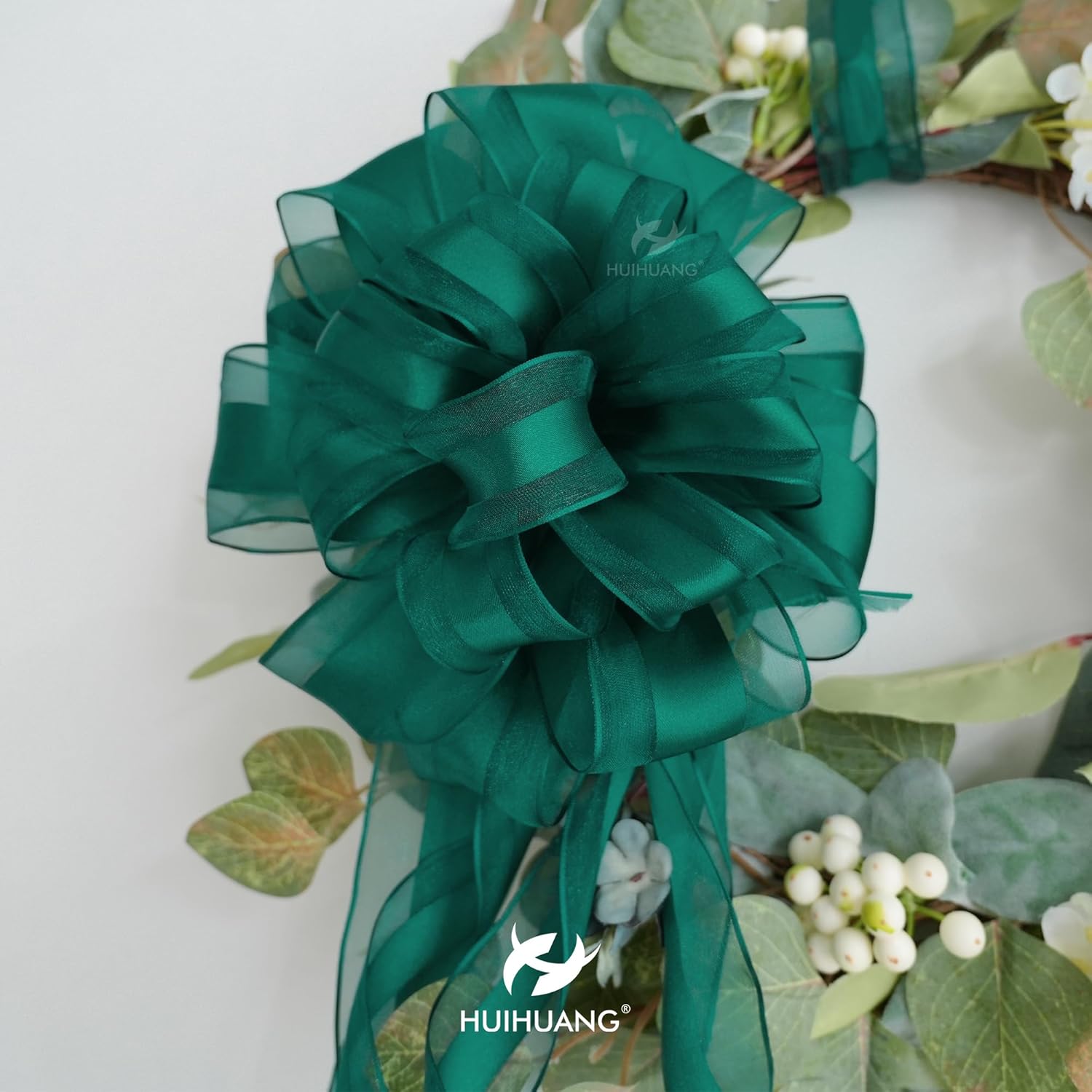 Green Sheer Christmas Ribbon 2.5 inch Hunter Green Wired Organza Ribbon with Satin Stripe, for X-mas Tree, Bows Making, Wreaths, Gift Wrapping, Wedding Home Decor-Continous 10 Yards