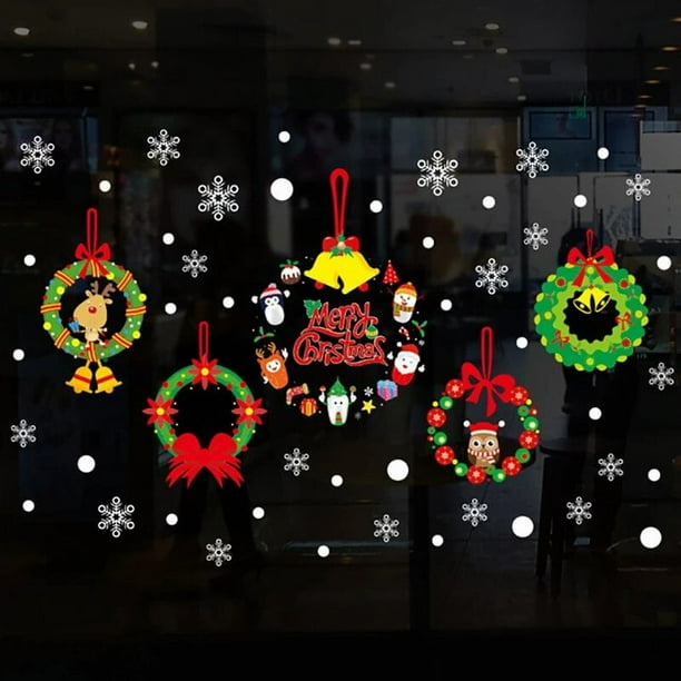 Pegatina de Feliz Navidad para ventana, calcomanía de Papá Noel, copo de nieve, alce, decoración de pared para el hogar, regalo de Año cercano, 2024