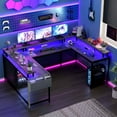 thumbnail image 3 of Bureau de Jeu en Forme de U de 60 Pouces, Bureau d'Ordinateur avec Lumières RVB, Grand Bureau d'Ordinateur de Bureau avec Prises de Courant et Ports USB, Bureau d'Angle Robuste pour Bureau à Domicile, Poste de Travail Ergonomique avec Languette Rabattable, 3 of 9