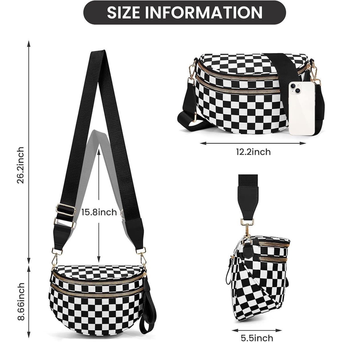 Luxury Checkered Crossbody Bag,Spacious Bum Bags for Women Nylon Crossbody Fanny Packs Checkered Purse Belt Wallet