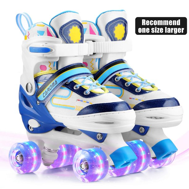 Girls Adjustable Illuminating Inline Roller Skates with Light up Wheels for Kids
