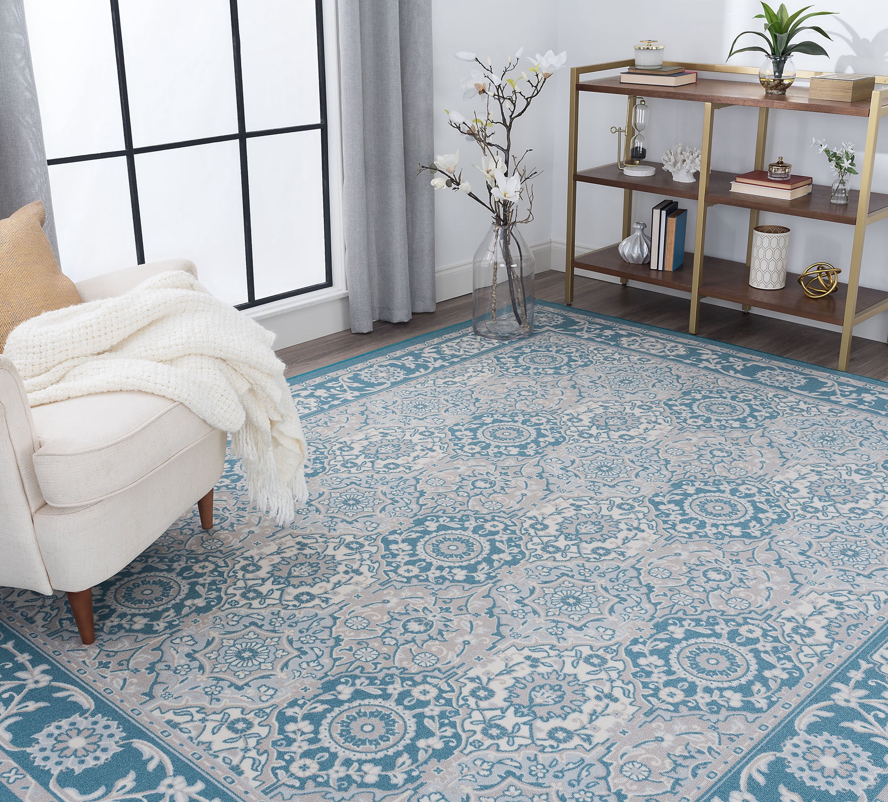 Traditional 9x12 Area Rug (8'9'' x 12'3'') Oriental Teal, Gray Living Room Easy to Clean