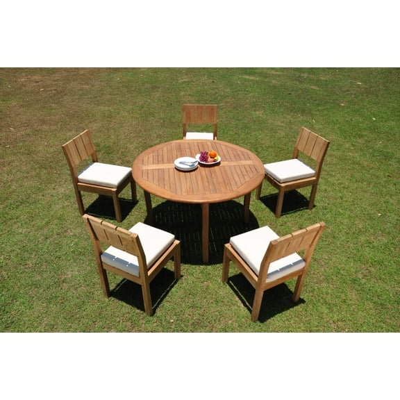 Grade-A Teak Dining Set: 5 Seater 6 Pc: 52" Round Table And 5 Veranda Armless Chairs Outdoor Patio WholesaleTeak #WMVR55