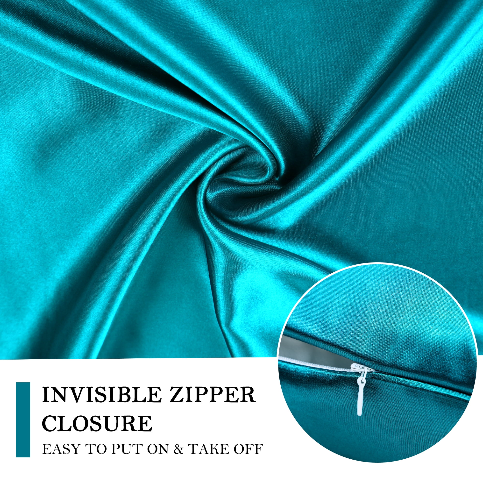 Unique Bargains Durable Soft Zippered Closure Set of 2 Satin Pillowcase Peacock Blue Queen(20"x30")