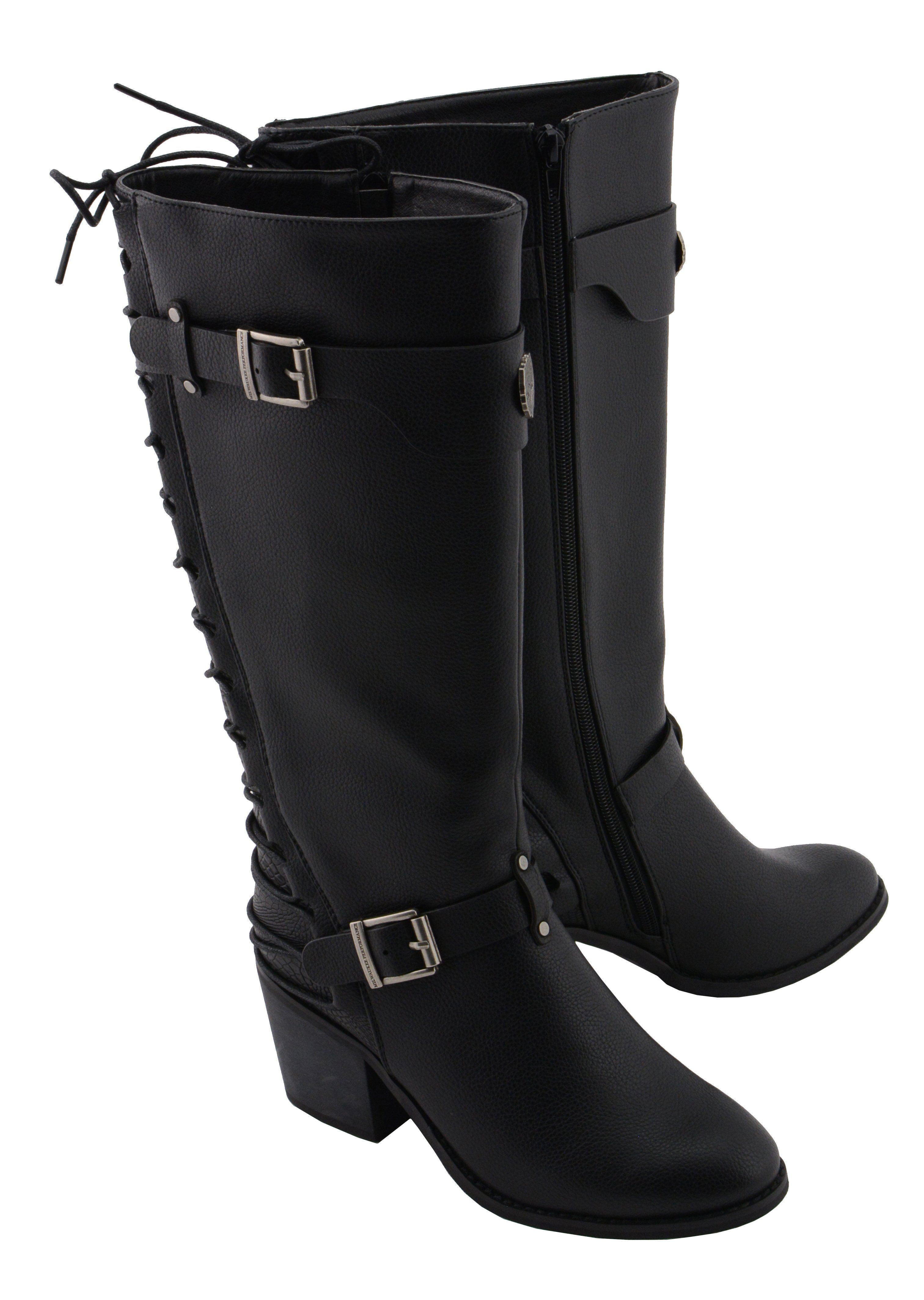 Black, Size 8.5 Milwaukee Leather Womens Tall Boots with Buckle Detail MBL9345-BLK-8.5
