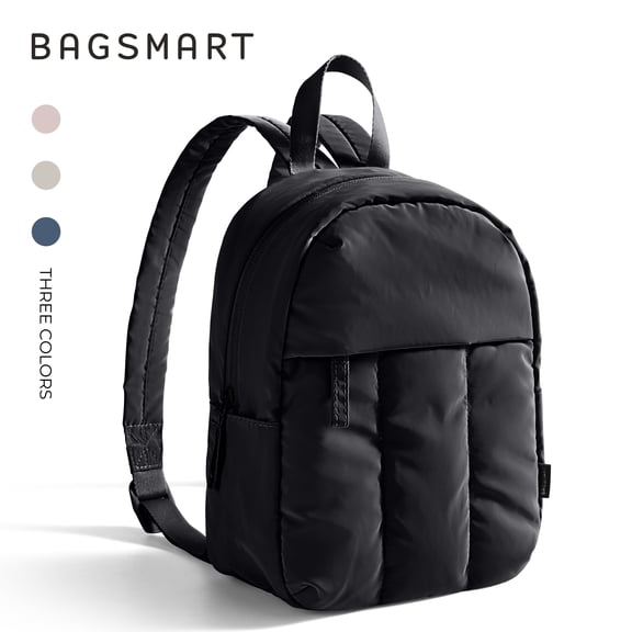 BAGSMART Lightweight Backpack Purses for Women, Water-resistant Puffer Mini Backpack Small Daily Backpack Fashion Bookbag, Quilted Black