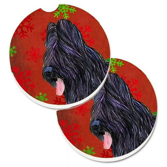 Briard Red & Green Snowflakes Holiday Christmas Set of 2 Cup Holder Car Coaster