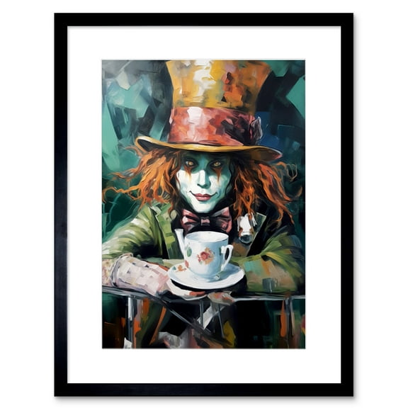 Alice in Wonderland Mad Hatter Tea Party Portrait Artwork Framed Wall Art Print 9X7 Inch