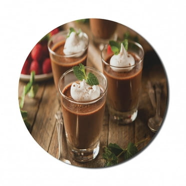 Chocolate Mouse Pad for Computers, Homemade Dark Chocolate Mousse with Whipped Cream Image Print, Round Non-Slip Thick Rubber Modern Gaming Mousepad, 8" Round, Brown Green, by Ambesonne