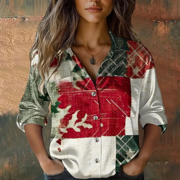 Endives Women's Long Sleeve Shirt Retro Floral Printed Shirt Satin Button Dwon Shirt Vacation Womens Blouse Spring Outfit Red