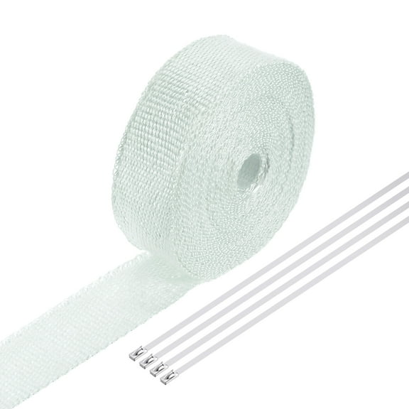 Uxcell Fiberglass Exhaust Wrap Tape,2"x32.8' White Header Heat Wrap with 4 Stainless Ties
