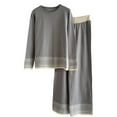 thumbnail image 3 of YOIAVAIOY Womens Lounge Set 2 Piece Elegant Casual Outfits Knitting Cotton Pullover Top and Wide Leg Pants Matching Set Loose Comfy Loungewear Gray Free Size, 3 of 4