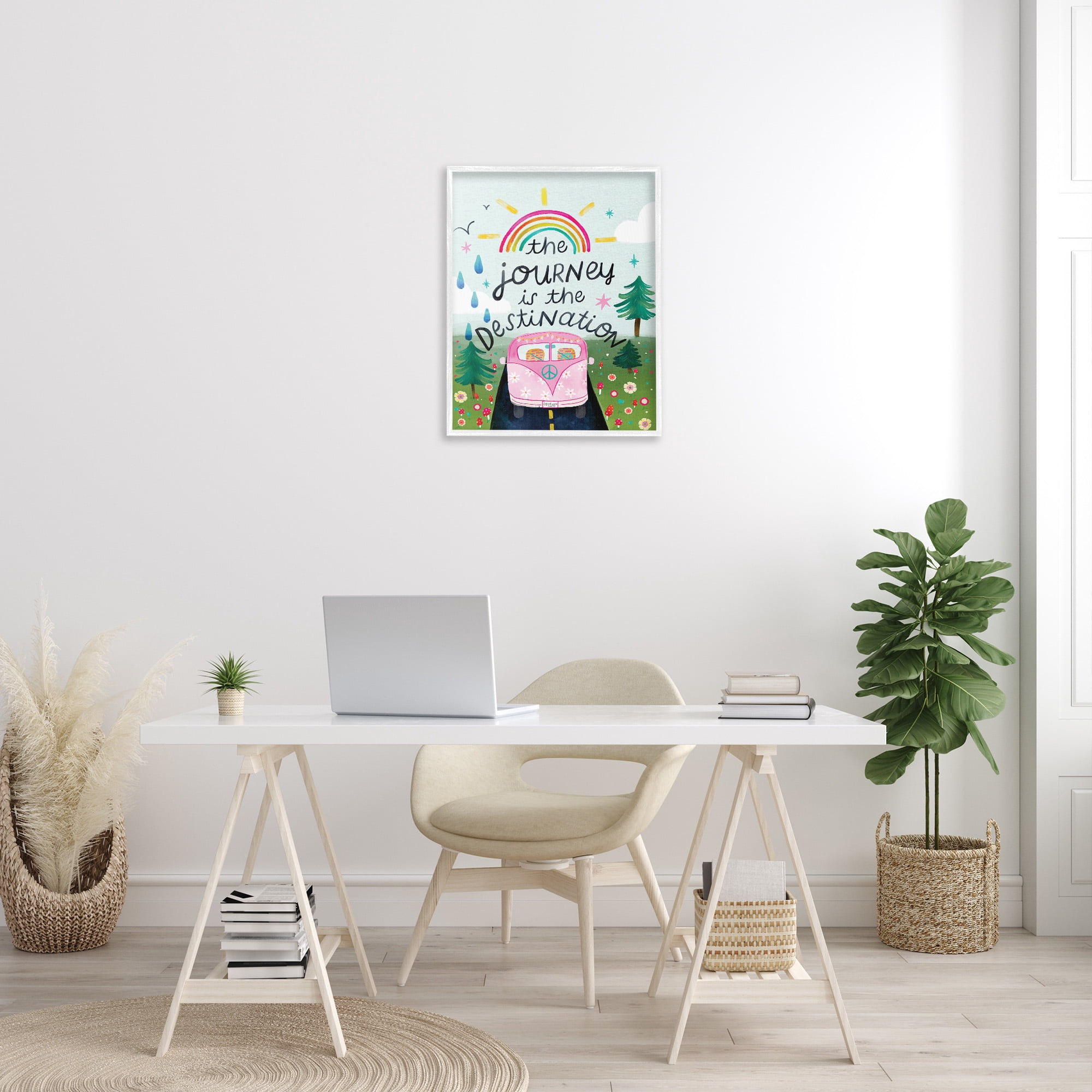 Stupell Industries Journey Is The Destination Landscape Painting White Framed Art Print Wall Art, 24 x 30