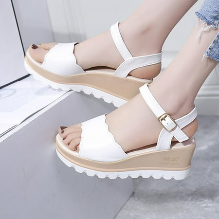 

FZM Women shoes Summer Women Casual Mid Heel Sandals Student Wedge Shoes Ankle Strap Beach Shoes