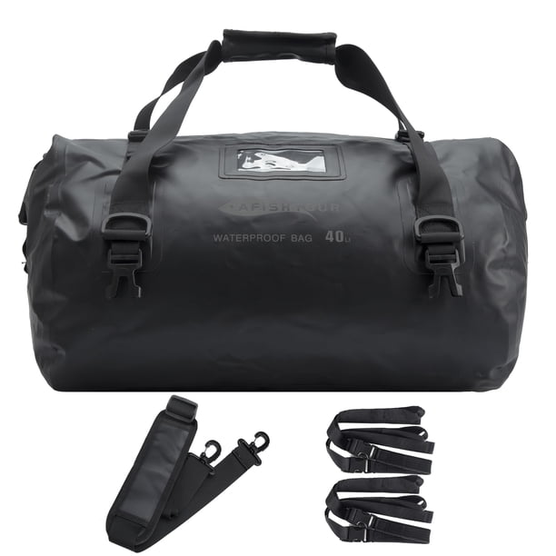 AFISHTOUR Bolsa de Lona Impermeable para Motocicleta, Bolsa de Secado Rápido para Motocicleta de 40L con Correas de Fijación Rápida para Kayak, Acampar, Viajes y Playa (Negro)