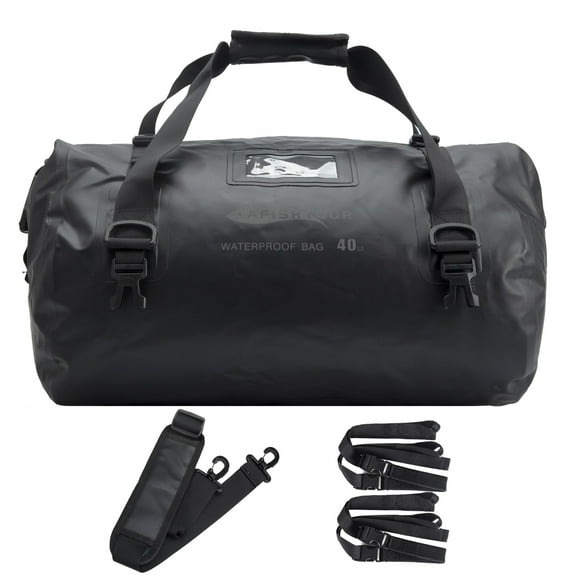 AFISHTOUR Motorcycle Waterproof Duffel Bag, 40L Motorcycle Dry Bag with Quick-fixed Straps for Kayaking, Camping, Travel & Beach (Black)