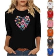 thumbnail image 1 of QTOCIO 3/4 Hauts à Manches pour Femmes, Hauts d'Été à Manches 3/4 pour Femmes, T-shirt à Manches 3/4 à Col Rond Imprimé Floral pour Dames, 1 of 7